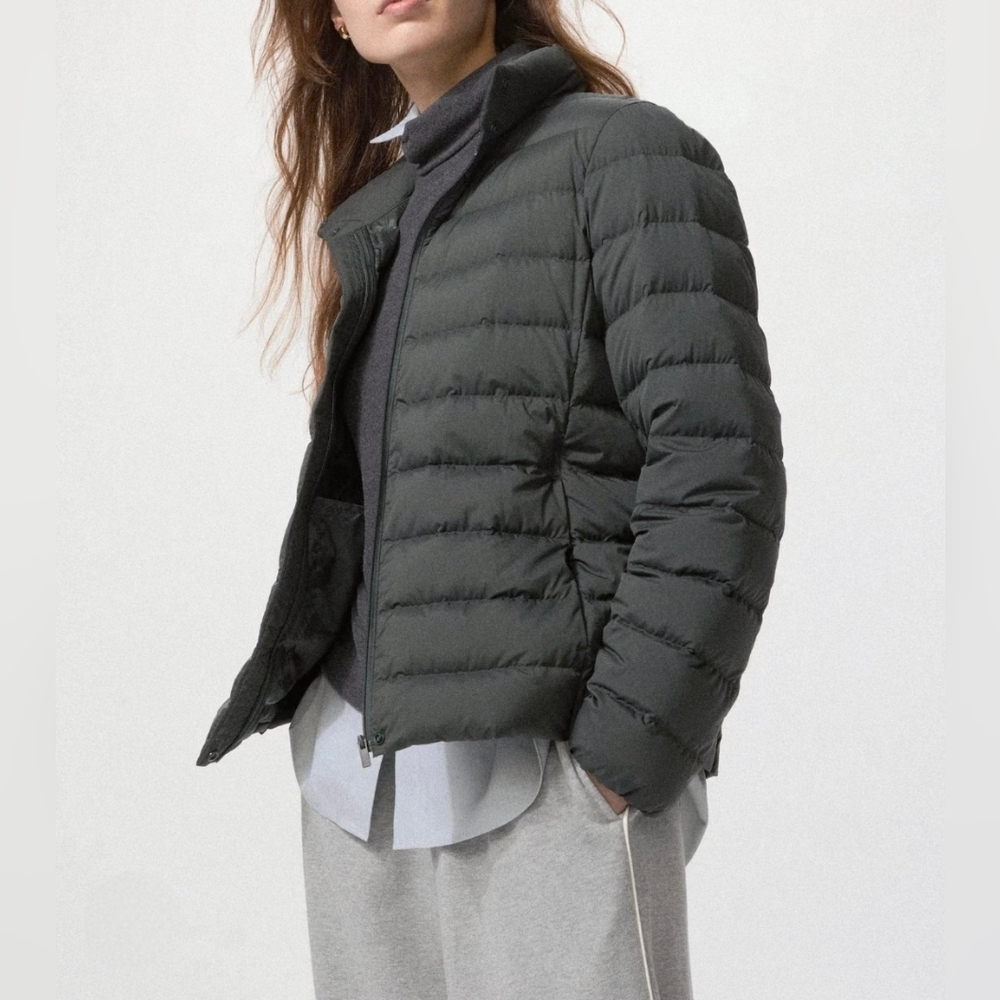 Uniqlo Light Down Puffer Jacket Women's XXL Olive Army Green Nanodesign + Bag
